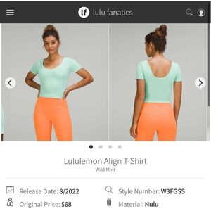 Lululemon Align Tee Nulu Cropped Length Size 8 Wild Mint